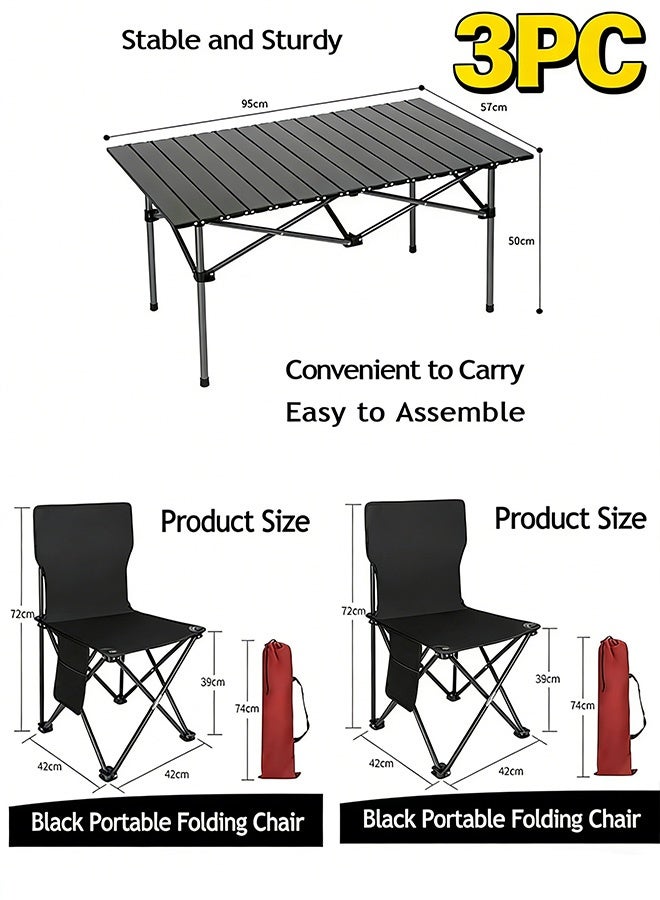 Beauenty 3-Piece Camping Set | Portable Camping Table with 2 Chairs, Folding Table with Carrying Bag 95×57×50cm and 2 Folding Chairs with Metal Frame  for Picnics, Travel, Beach, BBQ Black - Image 2